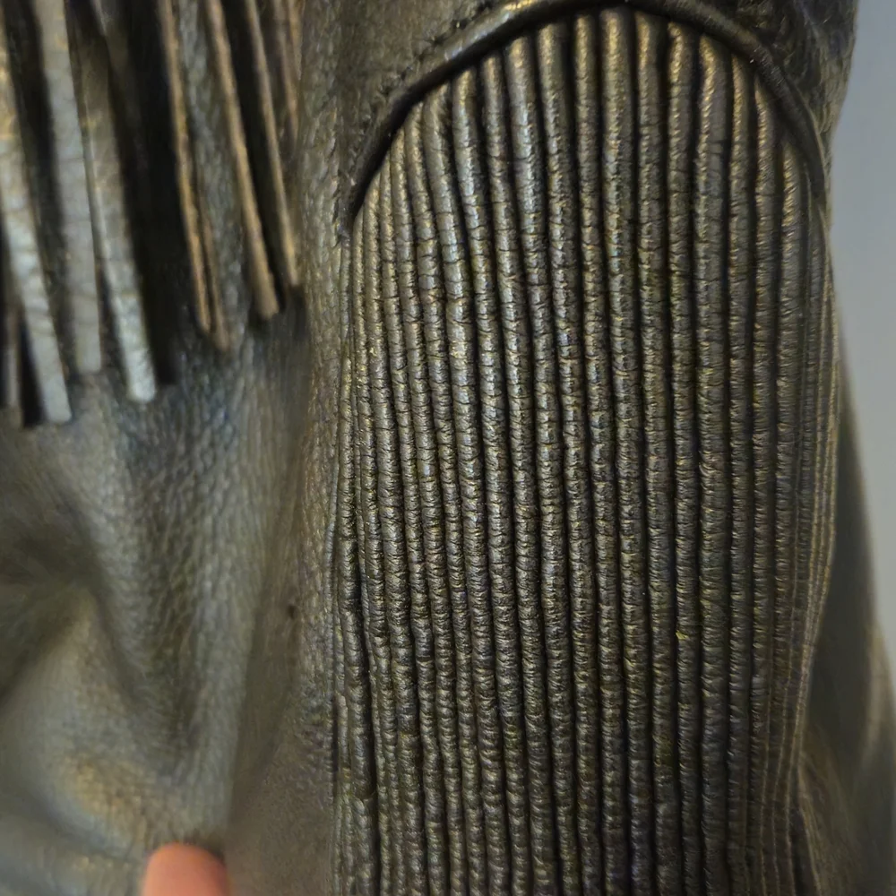 Vintage Black Fringed Leather Biker Jacket - Picture 7 of 9